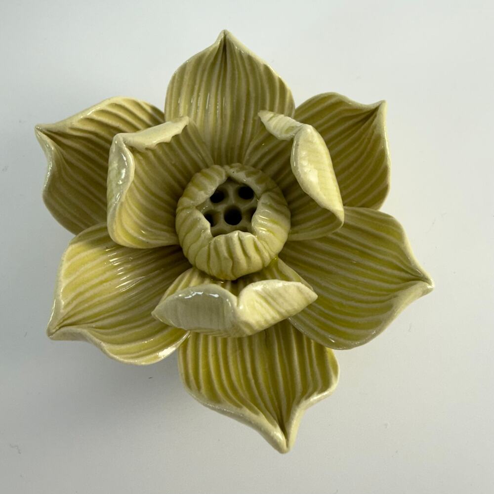 Lotus Flower Incense Holder 3" Yellow Mustard Thailand Meditation Buddhism Altar